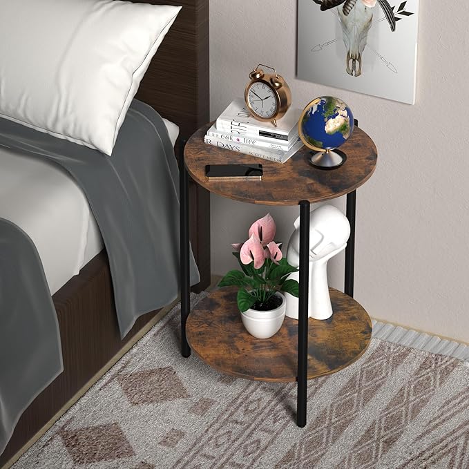 Round Side Table, 2-Tier Circle End Tables - Image 3