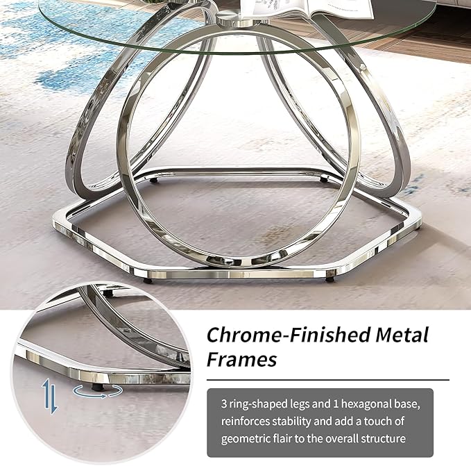 O&K FURNITURE Glass Coffee Table, Modern Silver Coffee Table Living Room Table - Image 6
