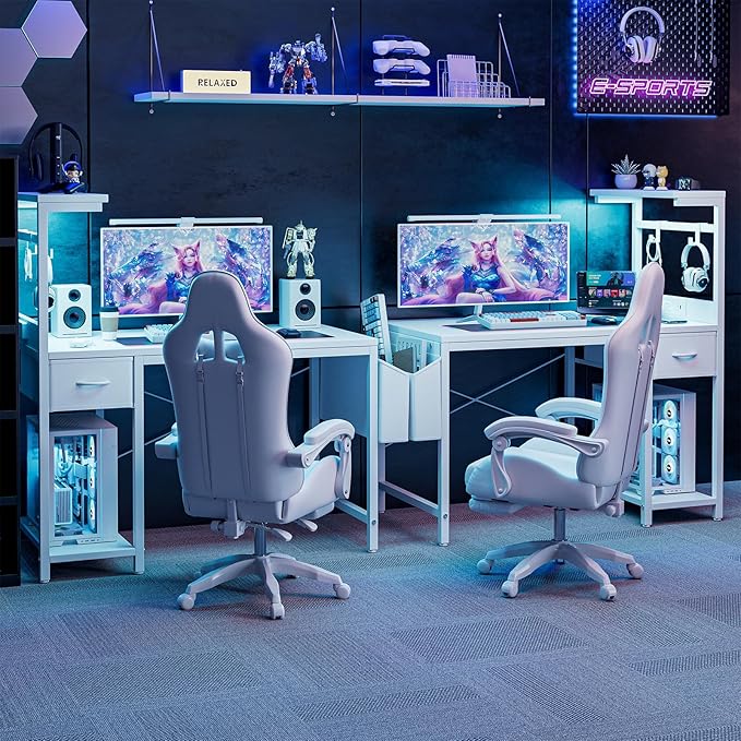 Gaming Desk 47 Inch with Power Outlet and LED Light, Computer Desk with - Image 4