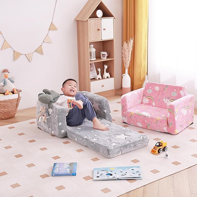 Tiita Kids Chair Couch, Folding Toddler Comfy Sofa Chairs, 2-in-1 Kids Plush - Image 2