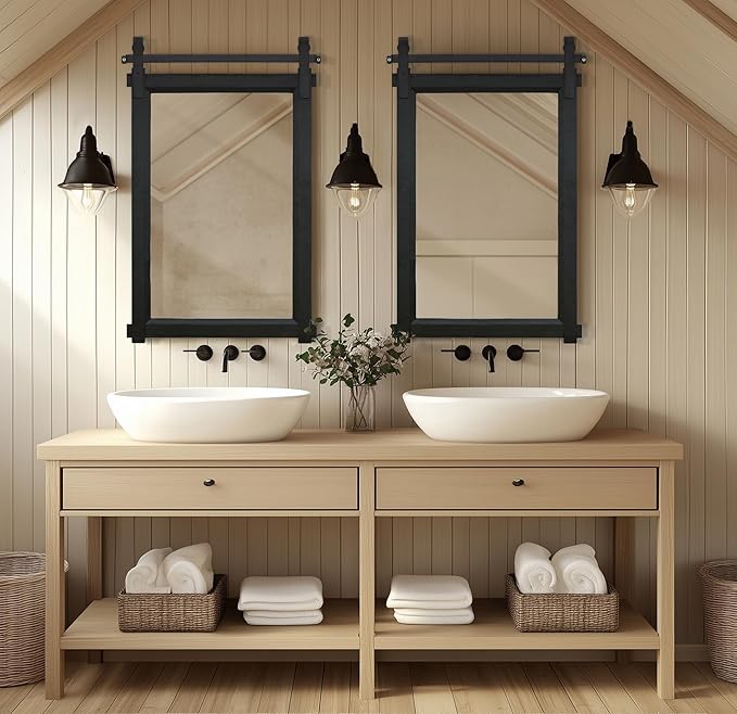 Rustic Barn Door Mirror: 24"x36" Black Farmhouse Wood Frame - Image 3