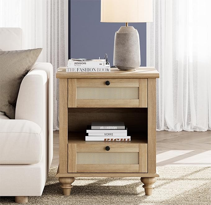 WAMPAT Rattan Nightstand Side Table - Image 3