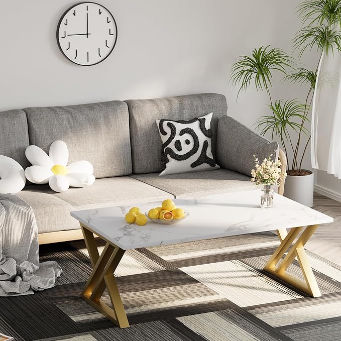 Coffee Table Living Room Table White Center Table, Simple Modern Faux Marble - Image 4