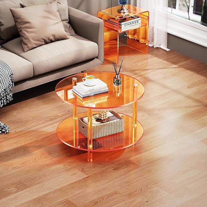 Clear Acrylic End Table 2-Tier Bedside nightstand - Image 9