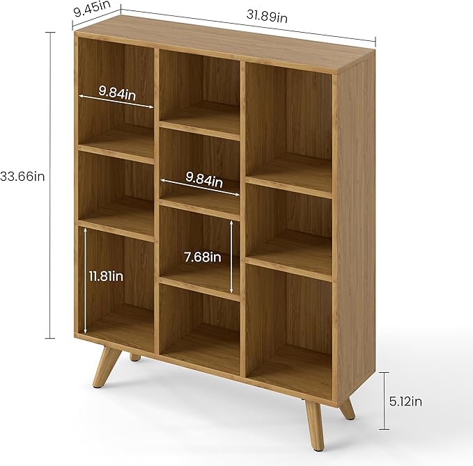 Manora Bookshelf with 10 Open Storage Cubes, Wooden Bookcase Organizer - Image 3