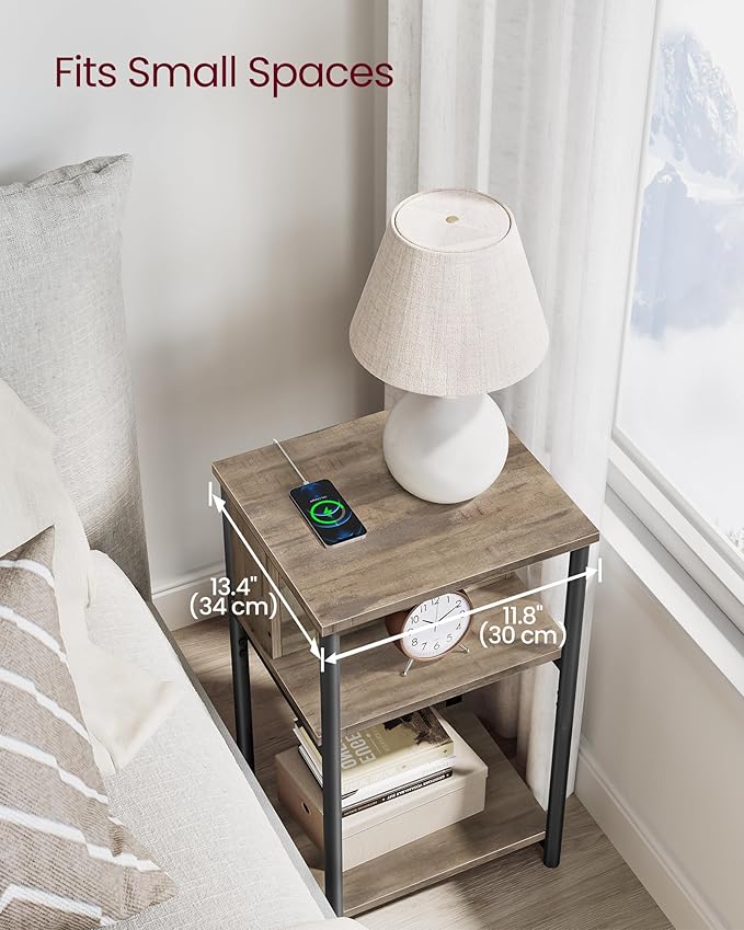 VASAGLE Side Table with Charging Station, 3-Tier End Table with USB Ports and - Image 6