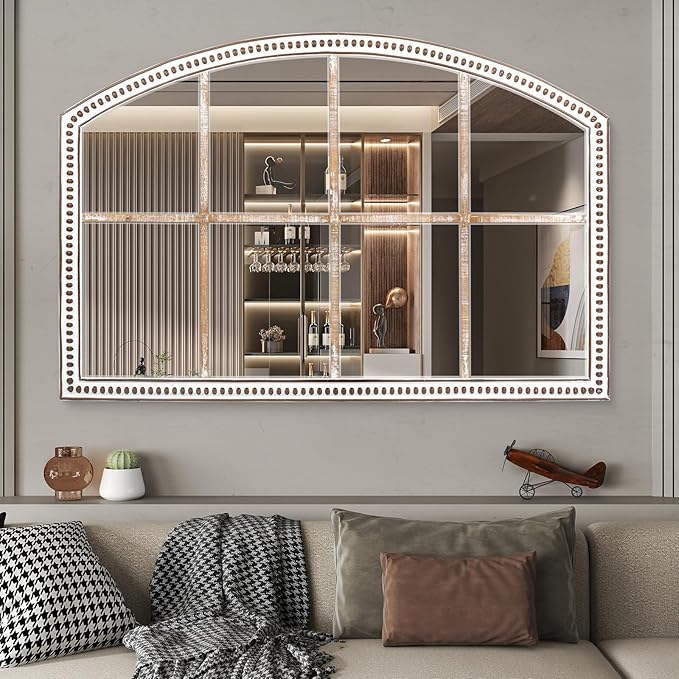 Farmhouse Windowpane Wall Mirror 28x42 Inch, Large Rustic White Wood Mirror - Image 3