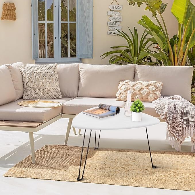 Coffee Table for Small Spaces White Folding Wooden Triangle Center Sofa Tables - Image 5