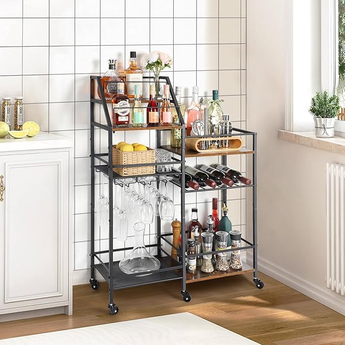 VINAEMO Rolling Bar Cart with Wine Glass Holder, Mini Bar - Image 8