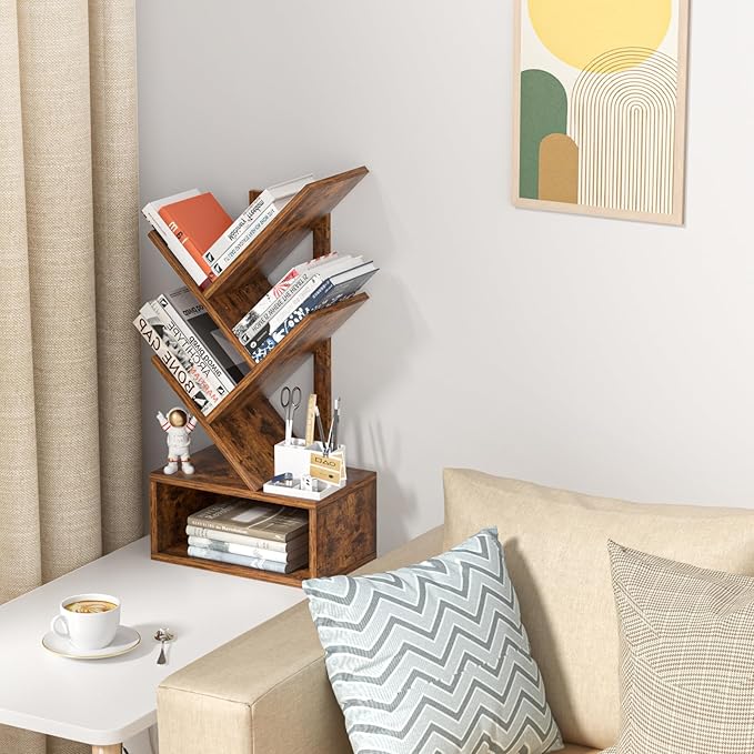 Small Tree Book Shelf, 5 Tier Black Tree Bookshelf, Modern Desk Display Storage - Image 4