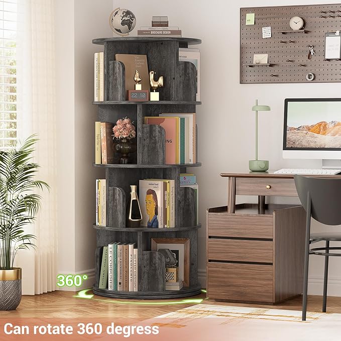 Rotating Bookshelf, Wood Corner Bookshelf, 360 Display Spinning Bookcase - Image 7