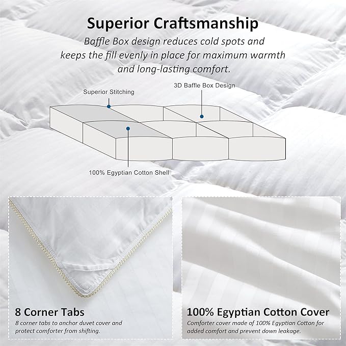 Luxurious All-Season Goose Down Feather Fiber Comforter Duvet Insert, Exquisite - Image 6