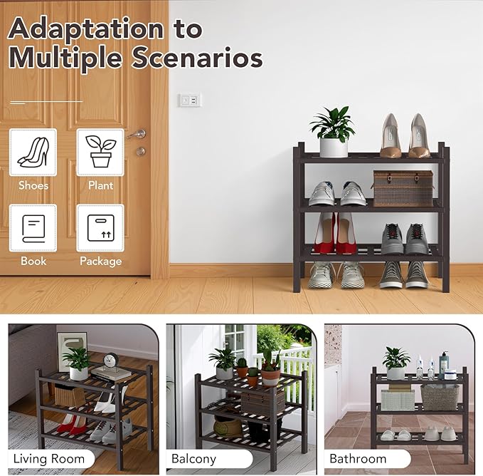 Haddockway small 3 Tier Bamboo Shoe Rack Storage Organizer, Small Space - Image 7