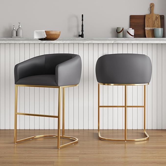 Manhattan Comfort Louvre 26 Inch Mid Century Modern Counter Height Bar Stools - Image 2