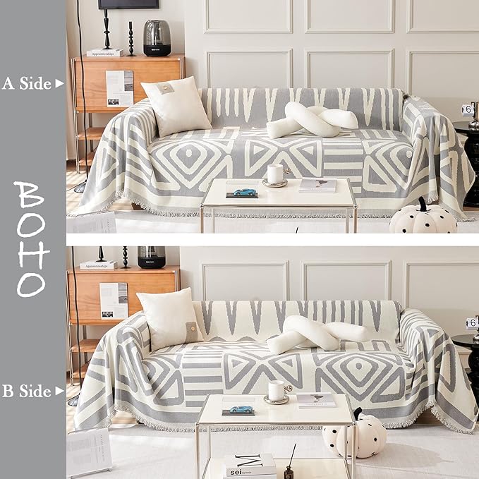 HANDONTIME Grey Sofa Cushion Covers Boho Couch Sofa Covers Dog Couch Cover - Image 2