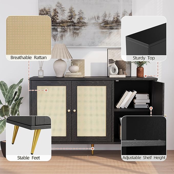 Shintenchi Large Rattan Storage Cabinet, Modern Sideboard Cabinet, Accent Large - Image 4