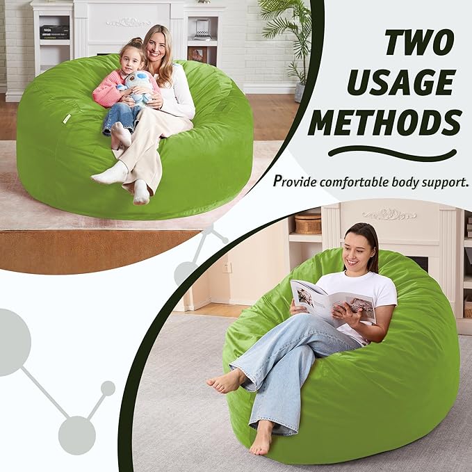 5FT Bean Bag Chair with Ultra Soft Velvet Cover Bean Bag Sofa with Memory Foam - Image 5