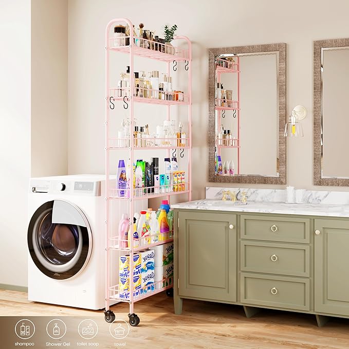 6-Tier Slim Storage Cart, Rolling Kitchen Cart - Image 7