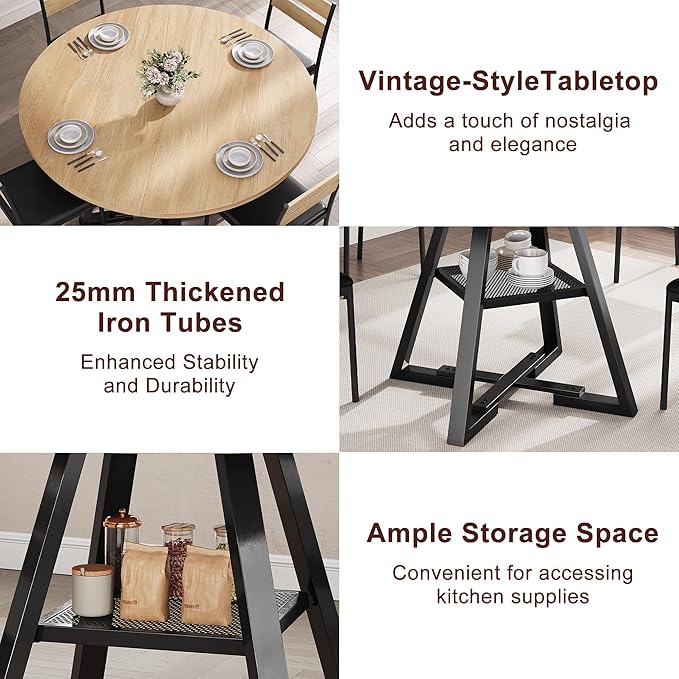42'' Round Dining Table for 4, Kitchen Dining Room Circle Dinner Pedestal Table - Image 6