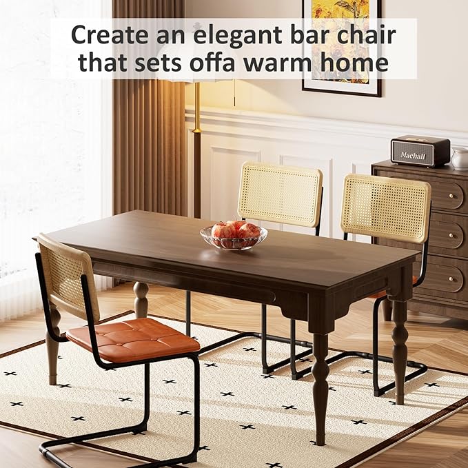 400lbs - Heavy Duty Rattan Dining Chair, Armrest Leather Cushions and Metal - Image 7