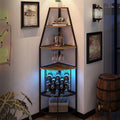 5-Tier Corner Wine Rack with LED Light Floor Standing Wine Rack with Glass by Espelism