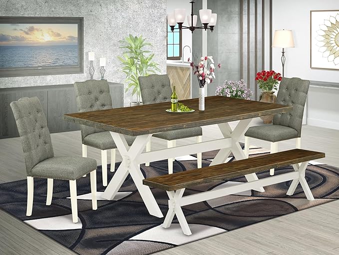 East West Furniture V077EL207-6 6 Piece Dining Set Contains a Rectangle Dining - Image 2