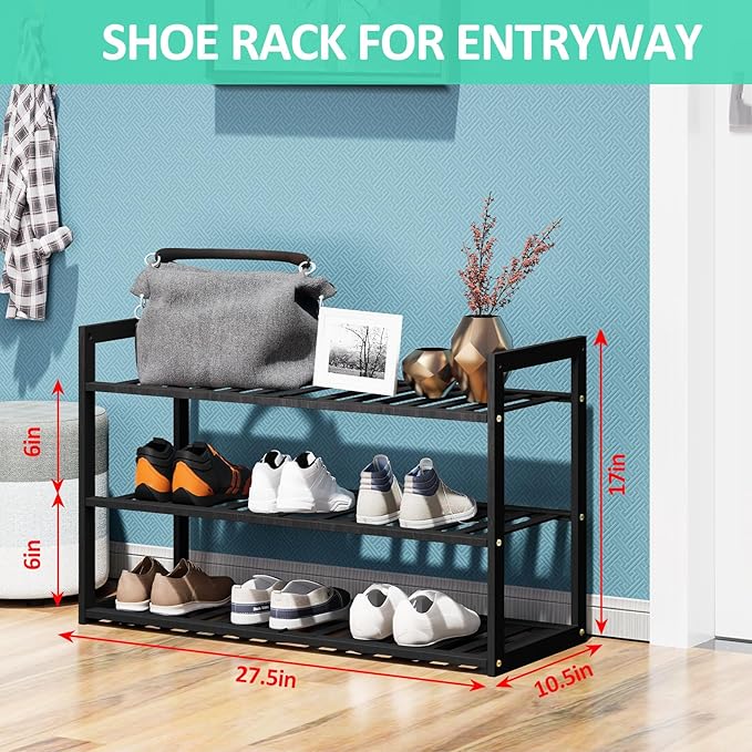 Bamboo Shoe Rack for Entryway, Stackable 3 Tier Shoe Organizer Shelf Storage - Image 2