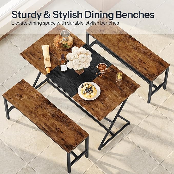 HOOBRO Dining Benches, Pair of 2 Industrial Kitchen Table Benches, Wooden - Image 5