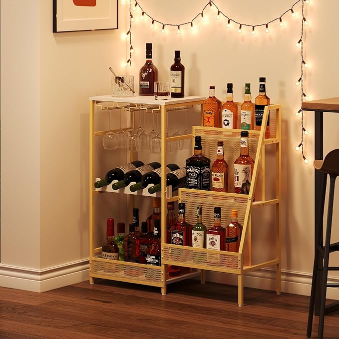 Gold Liquor Stand with Glass Holder, Mini Bar Table - Image 5