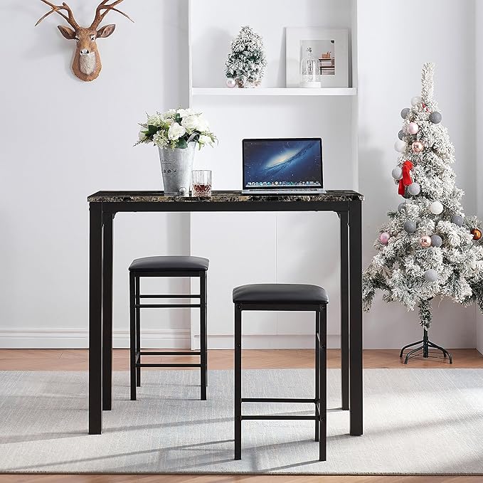 VECELO Dining Table Set with 2 Stools, 3 Piece Counter Height - Image 2