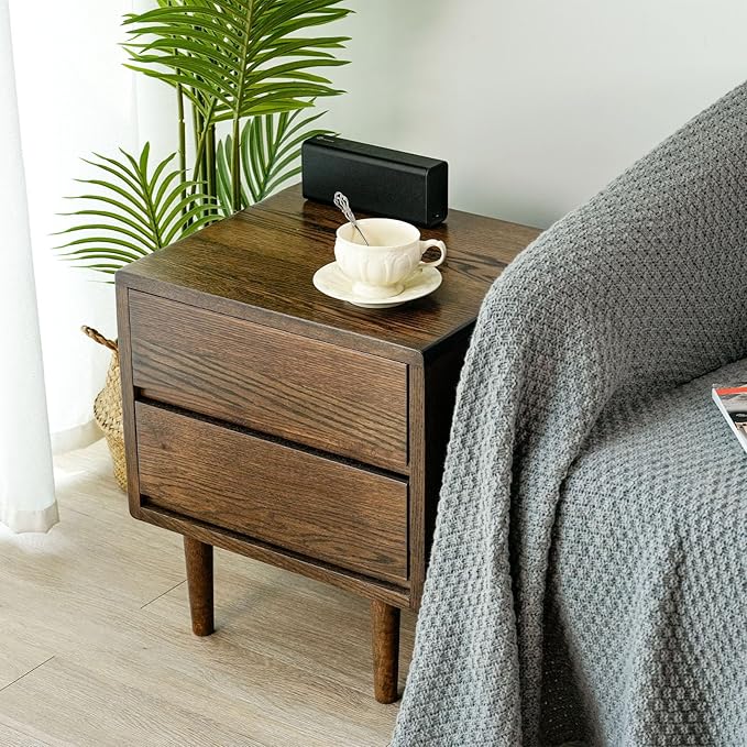 Night Stand, Mid Century Modern Nightstand w/2 Drawers, Boho Small Bedside Table - Image 9