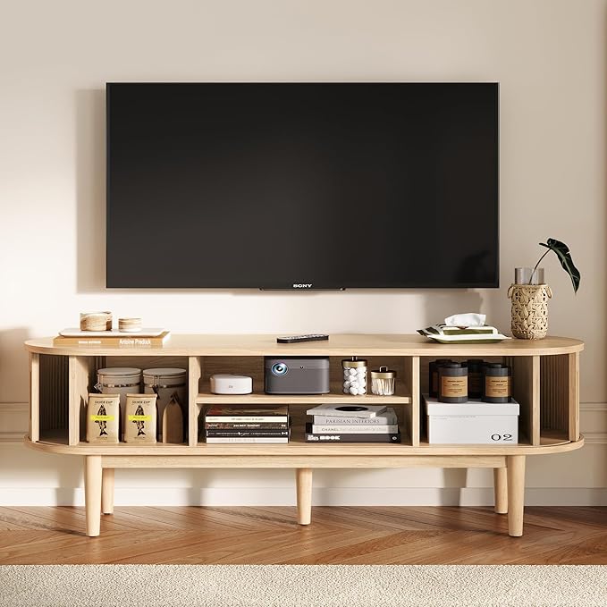 LINSY 58" Fluted TV Stand, Modern Entertainment Center - Image 4