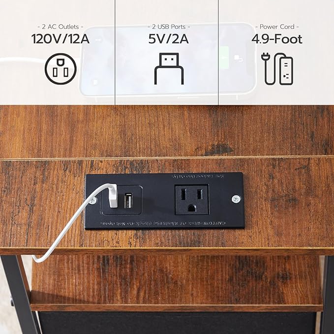 HOOBRO End Table with Charging Station, Nightstand with 2 Non-Woven Drawers - Image 7