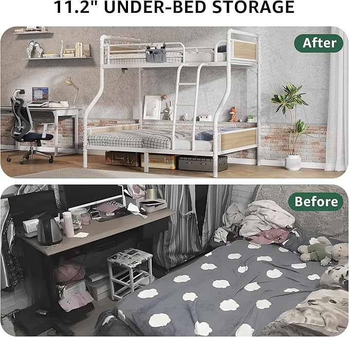 Metal Bunk Bed Twin Over Full, Industrial Bunkbeds Heavy Duty Bed - Image 7