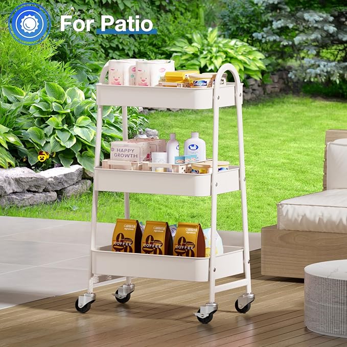 OLIXIS 3 Tier Utility Rolling Cart, Metal Mobile Storage Shelf - Image 8