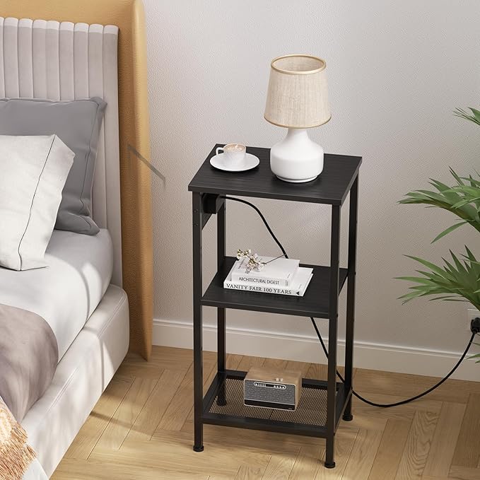 Tall End Table with Fast Charging Station, 3 Tier Narrow Side Table with - Image 2