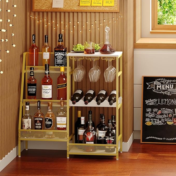 Gold Liquor Stand with Glass Holder, Mini Bar Table - Image 6