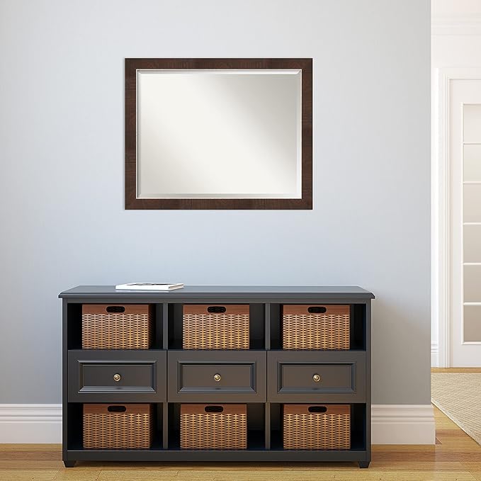 Amanti Art Brown Wall Mirror 25x31 Wildwood Brown Narrow Rectangle Bathroom - Image 6