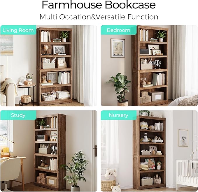 LINSY HOME 5-Shelf Bookcase, Bookshelves Floor Standing Display Storage Shelves - Image 5