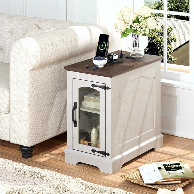 End Tables Set of 2 with Charging Station, 13.8"W Narrow Side Table with Storage - Image 7