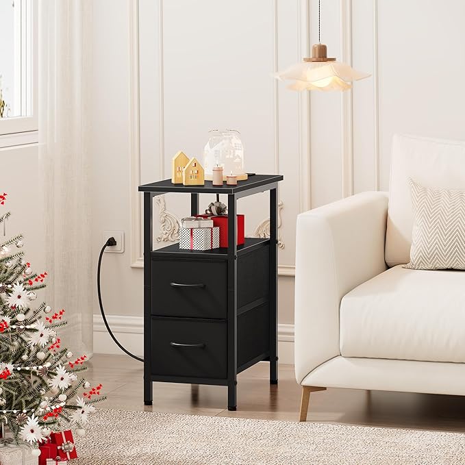 Vagusicc Black End Table with Charging Station, Narrow Side Table, 23.8'' Tall - Image 8