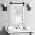 Bathroom Mirror for Over Sink 18”x24” Farmhouse Barn Door Mirror Rustic Wood by Menscha
