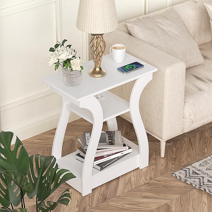 End Tables Living Room Set of 2, End White Table - Image 4