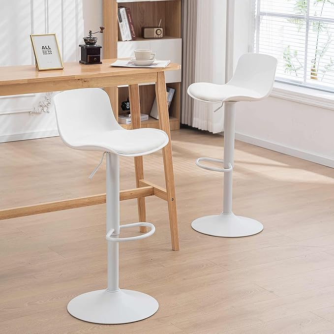 YOUTASTE White Bar Stools Set of 2 Adjustable Counter Height Bar Stool PU - Image 6