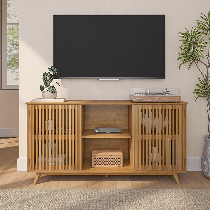 Plank+Beam Mid-Century Modern Wood TV Stand, Solid Wood Entertainment Console - Image 3