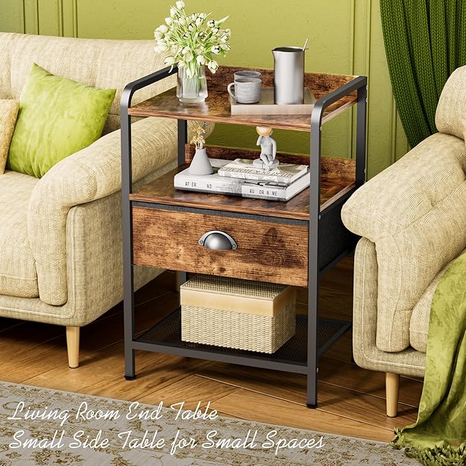 Night Stand Side Table Drawer Nightstand Storage Drawers Bedside Table Metal - Image 7