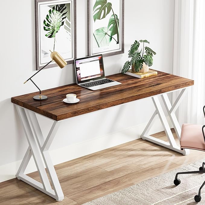 Tribesigns Modern Walnut/White 55" Heavy Duty Computer Desk, Study & Work Desk - Image 4