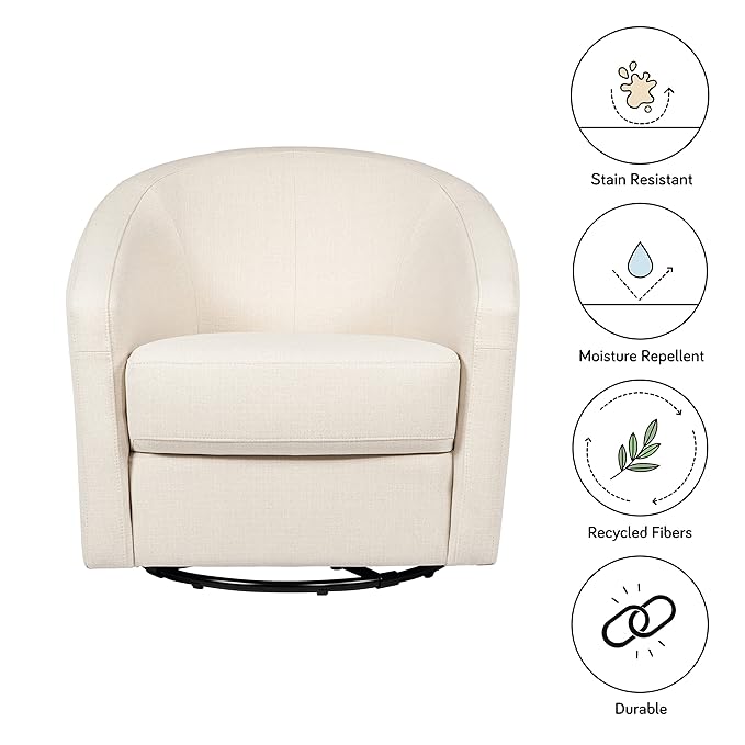babyletto Madison Swivel Glider in Performance Natural Eco-Twill, Water - Image 5