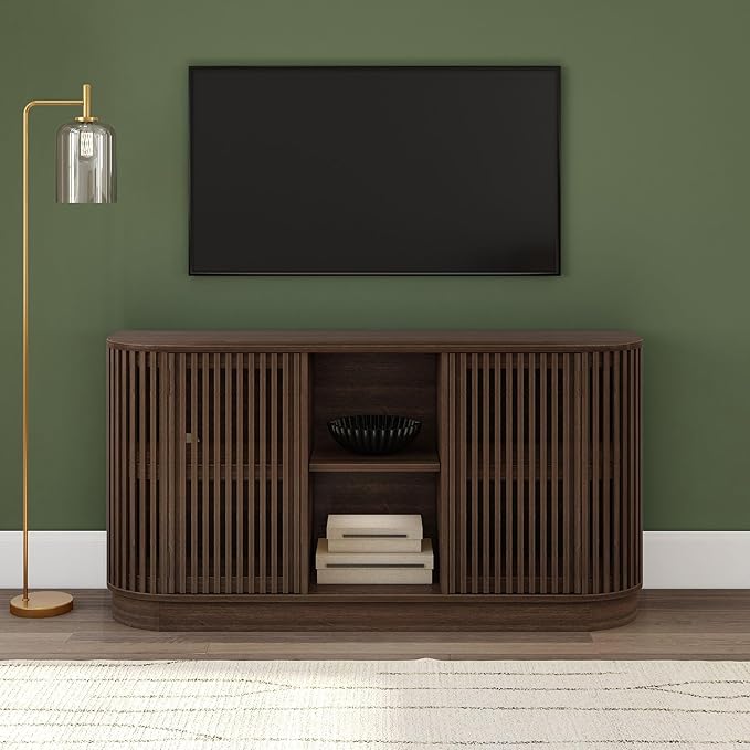 Plank+Beam Contour Wood TV Stand, Two Door Solid Wood Entertainment Console - Image 3