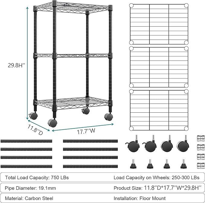 3 Tier Shelf Metal Storage Shelves Wire Rack Closet Organizers - Image 3